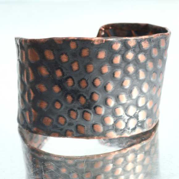 Embossed Copper Snake Skin Wide Cuff Bracelet Boho Snakeskin - Picture 3 of 8